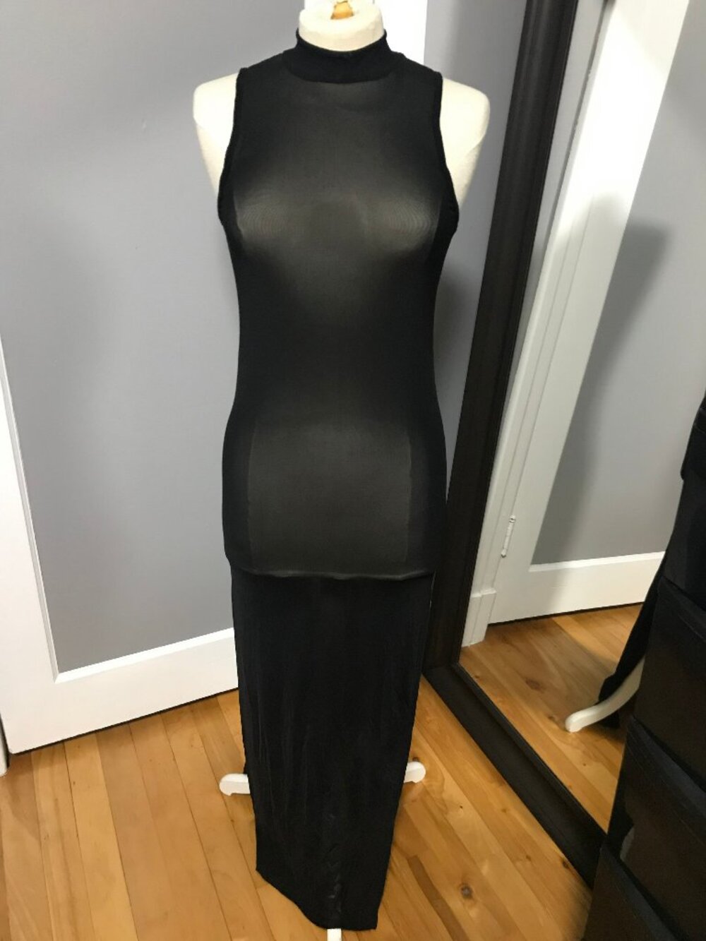 Goth Long Black Sheer Mesh See Through Dress with Slits SMALL